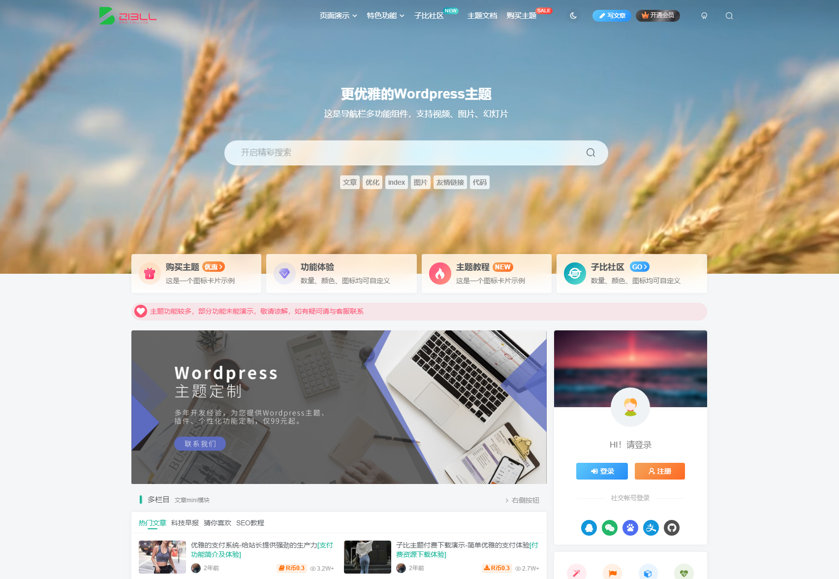 WordPress 主题「Zibll」子比主题 v7.1 开心版-灵锡网
