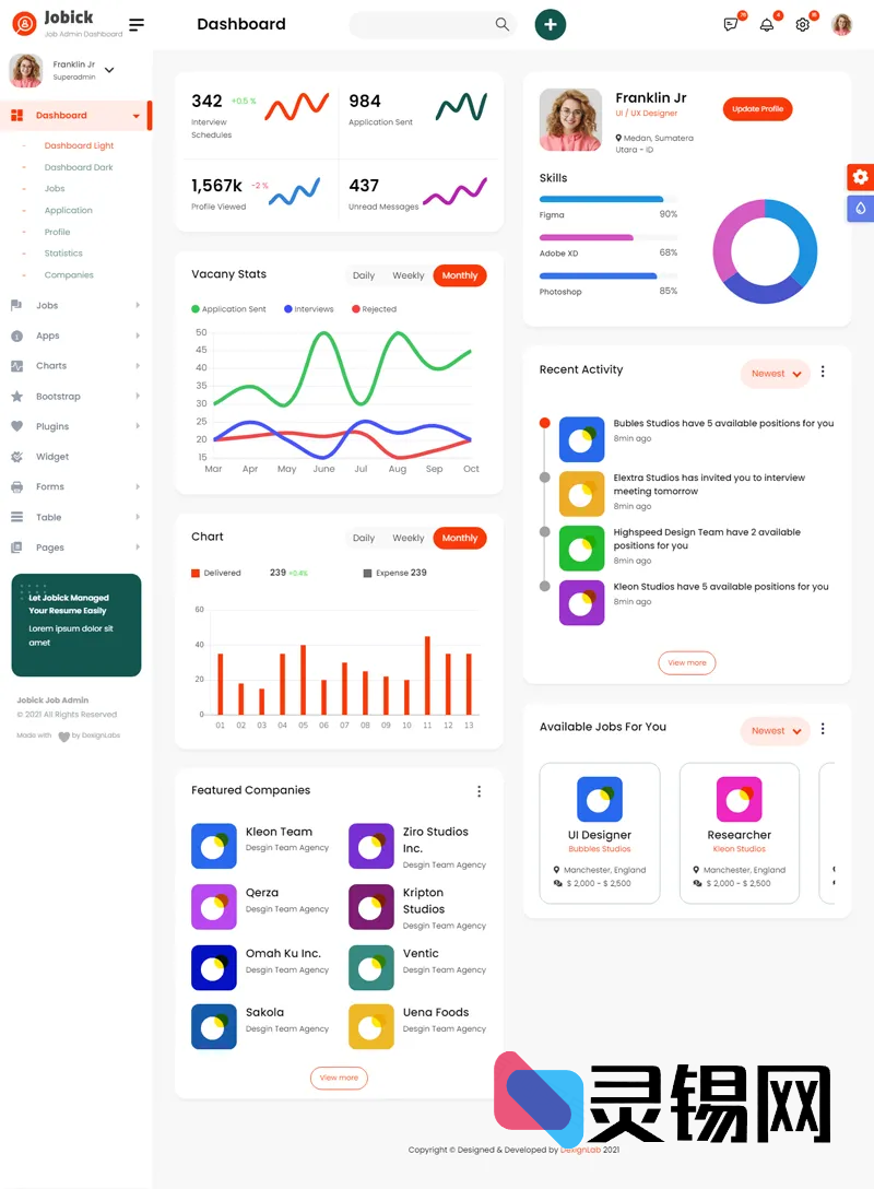 Bootstrap大气OA系统后台管理模板-灵锡网