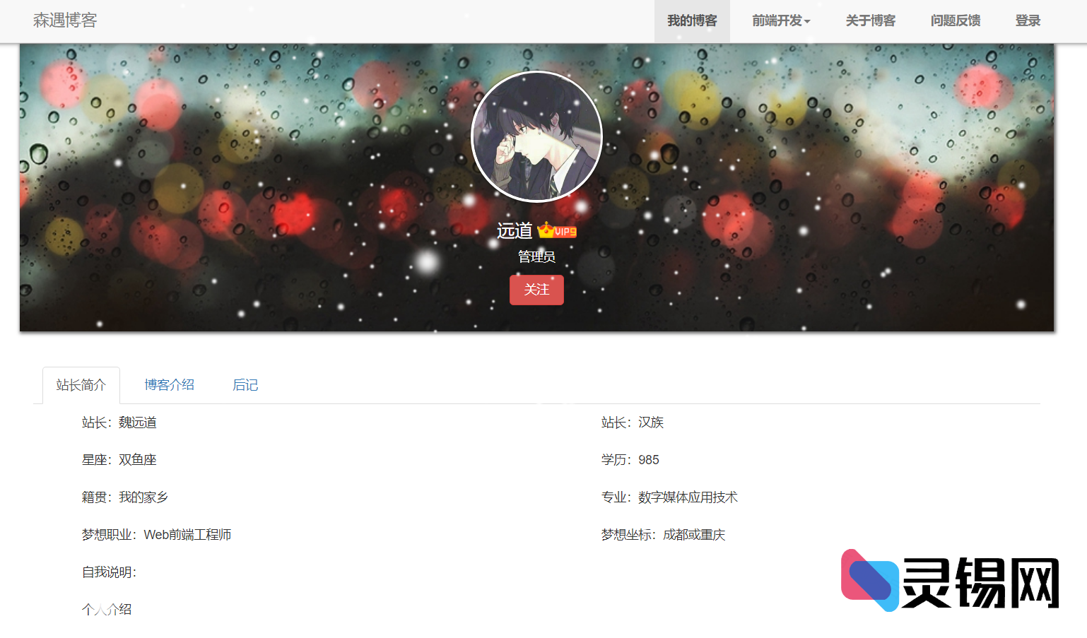 自定义博客简介与导航单页源码下载-灵锡网